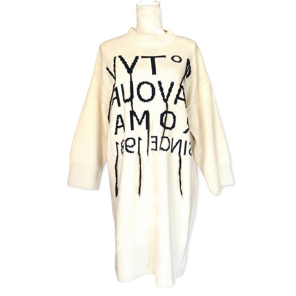 Cavour Roma Oversized Lettering Wool Blend Tunic Sweater Dress